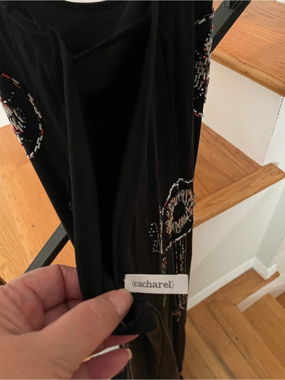 Cacharel Black Maxi Skirt with Bead Embellishment